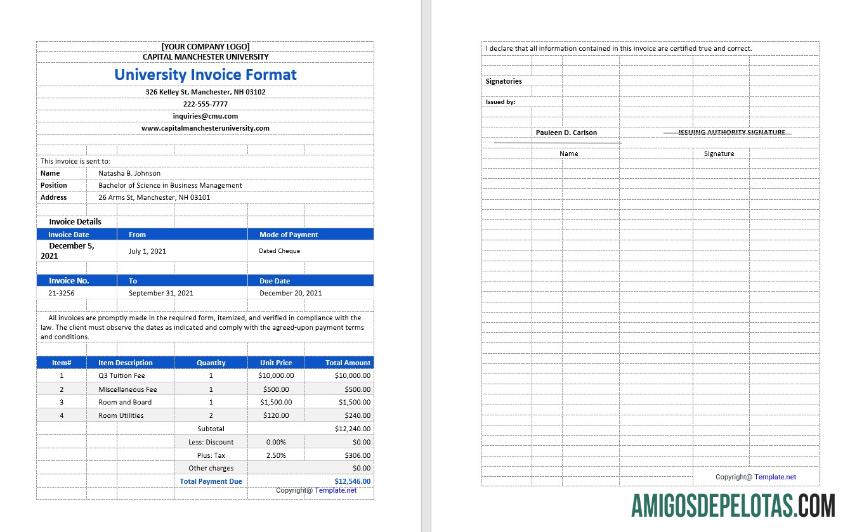 realista Exemplo de modelo de fatura universitária